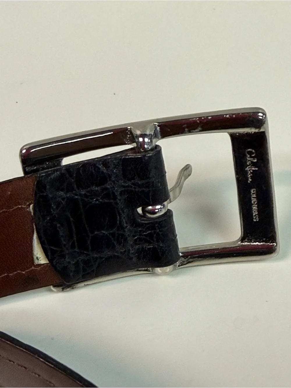 Men’s Cole Haan Black Leather Croc Design Belt Size 40